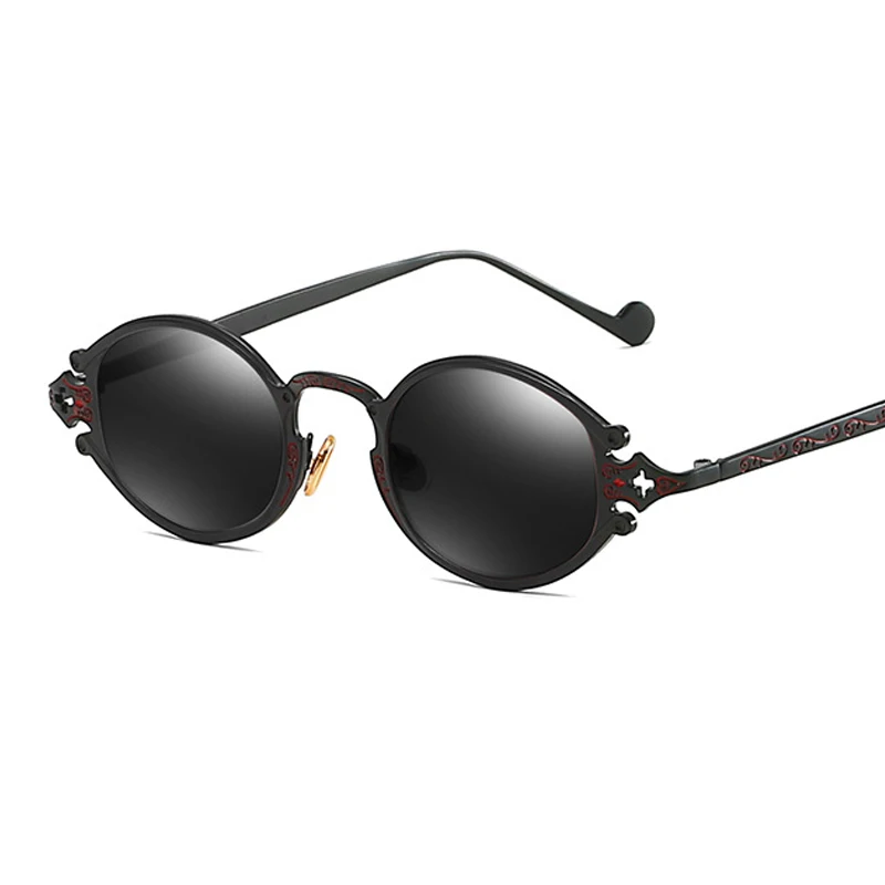 SIMPRECT Овальные Солнцезащитные очки женские ретро металлические круглые солнцезащитные очки модные высококачественные брендовые дизайнерские Винтажные Солнцезащитные очки YJ1058 - Цвет линз: BLACK GRAY