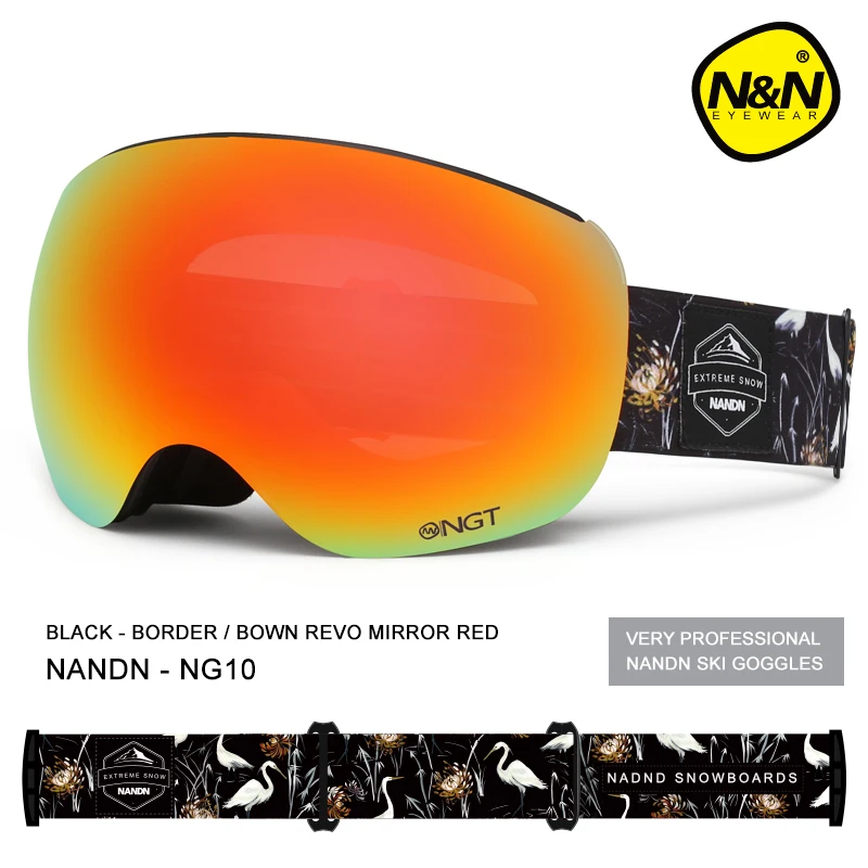 NANDN Brand Ski Goggles Men Women Snowboard Goggles Ski Glasses UV400 Protection Snow Skiing Glasses Anti-fog Ski Mask NG10