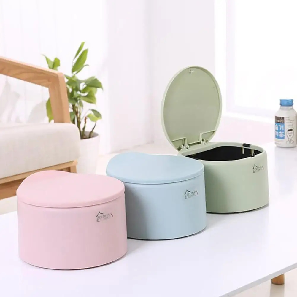 

HobbyLane Macaron Mini Round Shape Tabletop Lid Bounced Garbage Can for Home Office Sundries Accessories Storage Box