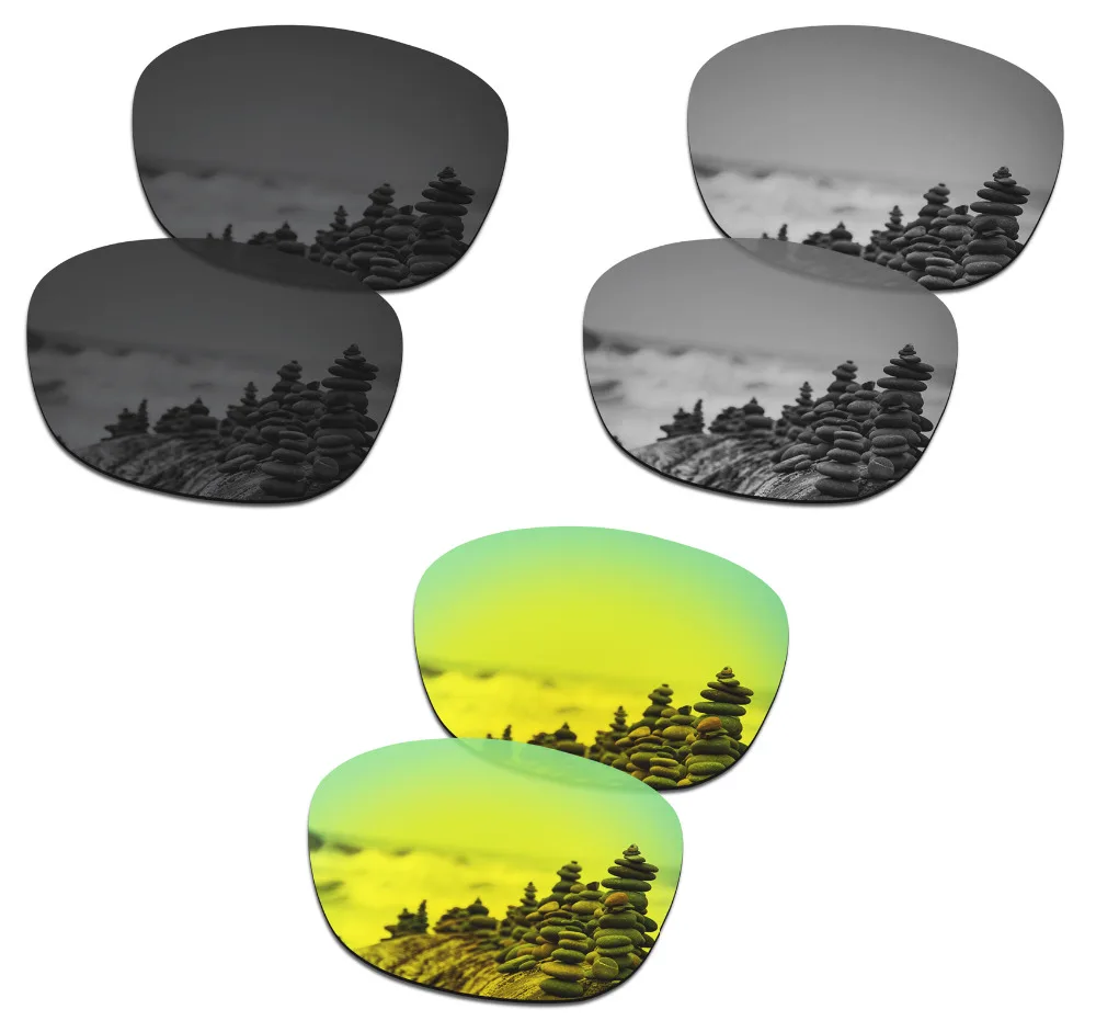 

SmartVLT 3 Pairs Polarized Sunglasses Replacement Lenses for Oakley Drop In Stealth Black and Silver Titanium and 24K Gold