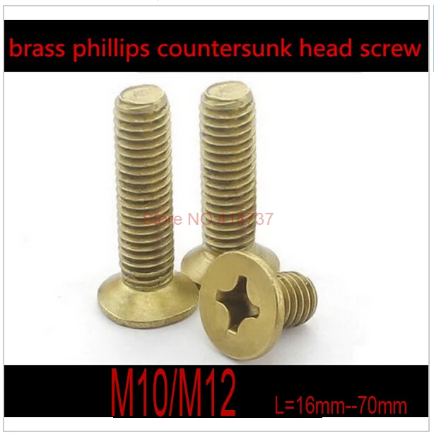 

5 шт./лот M10/M12 латунная плоская головка крестообразной формы, потайная головка, длина винта 16 мм-70 мм