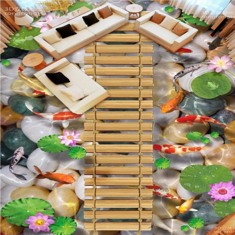 Gratuit Images Free Shipping Wooden Bridge Lotus Carp Stone Floor 3d Floor Tiles dernière salutations