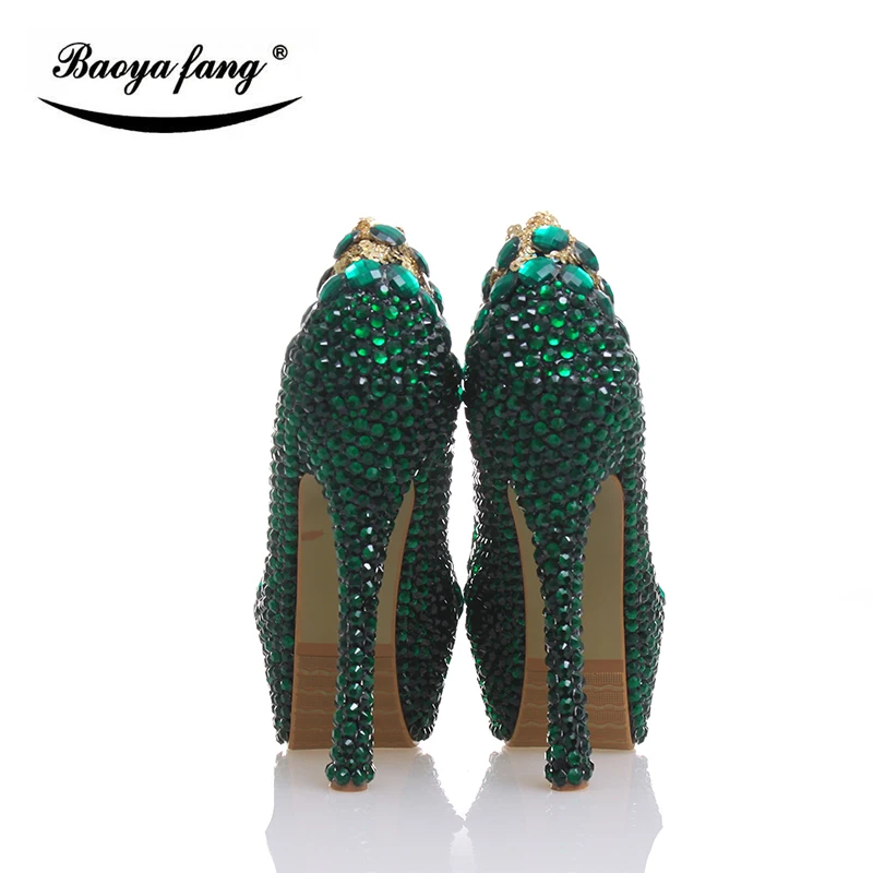 New arrival 2017 Womens Wedding shoes Green crystal high heels platform shoes Real leather insole woman party dress shoes
