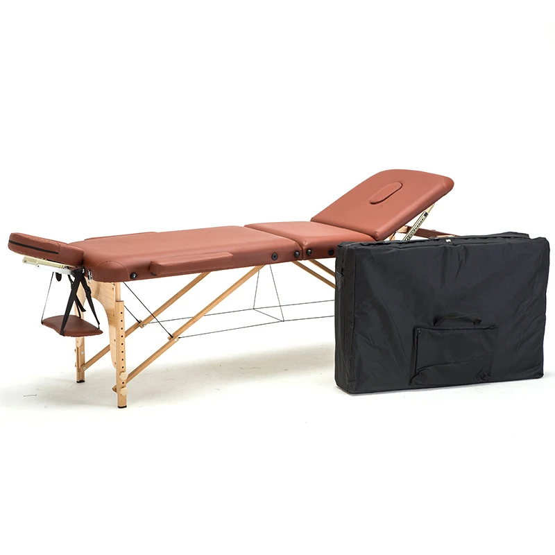 

186cm*60cm spa tattoo body beauty furniture portable folding PVC massage bed salon facial beech wooden adjustable massage table