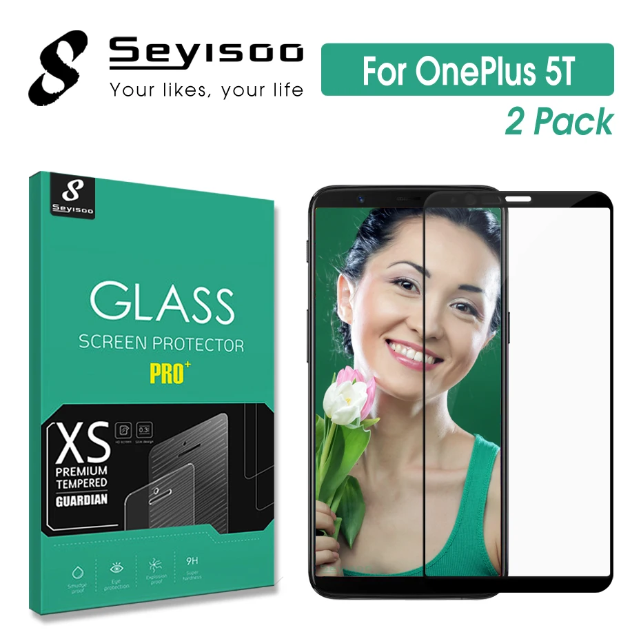 [2 Pack] 100% Original Seyisoo Real 2.5D 9H 0.3mm Full Cover Tempered Glass Screen Protector For OnePlus 5T One Plus 1+ 5 T Film