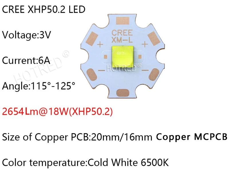 Комплект CREE XHP50.2 3 в 2-го поколения холодный белый 6500-7000 к светодиодный диодный шарик лампа 3 в версия 6А с 20 мм 16 мм DTP медь MCPCB