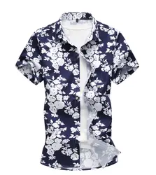 Короткий рукав Футболка с цветочным принтом Для мужчин 5XL 6XL мужской Slim Fit пляжная рубашка Летний стиль Для мужчин s хлопок Гавайские рубашки