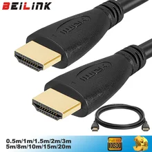 BEILINK HDMI Cable video cables gold plated Male hdmi splitter 1.4 1080P 3D Cable for HDTV 0.5m 1m 1.5m 2m 3m 5m 10m 12m 15m 20m