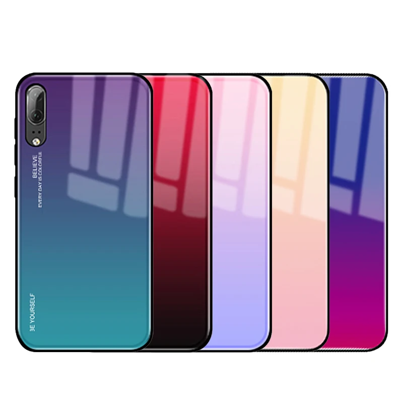 Градиентные чехлы из закаленного стекла Aurora для Huawei P20 Mate P 20 10 Lite Pro Nova 3i 2i 3E Smart Luxury