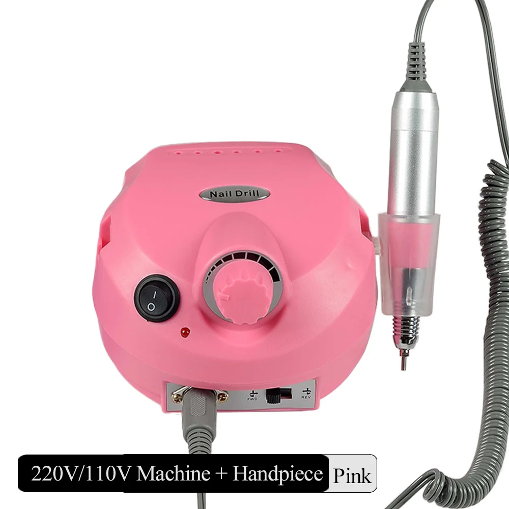 Профессиональный сверлильный станок для ногтей, электрический инструмент, маникюрный набор 30000 об/мин, черно-белый портативный наконечник, аксессуары для полировального устройства SAdr401 - Цвет: Pink Machine Handle