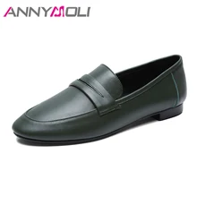 ANNYMOLI Women Moccasins Shoes Genuine Leather Boat Shoes Flats Slip On Loafers Round Toe Flats Cow Leather Shoes 2018 Spring