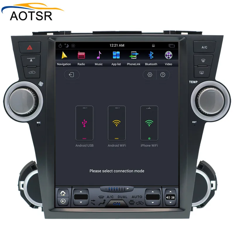 Top Tesla Style Android 7.1 Car multimedia player head unit For Toyota Highlander 2007-2013 car gps navigation radio stereo no dvd 7