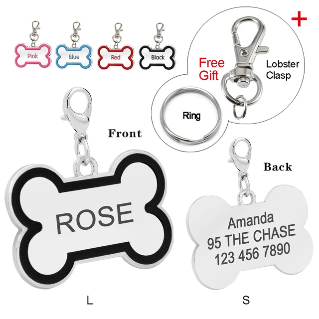 bone shape custom dog name tag personalized engraved pet dogs id