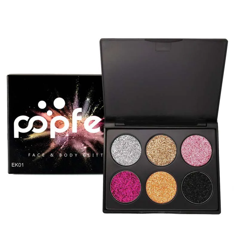 

Popfeel 6 Color Shimmer Glitter Eye Shadow Matte Long Lasting Sequins Eyeshadow Palette Makeup Cosmetic