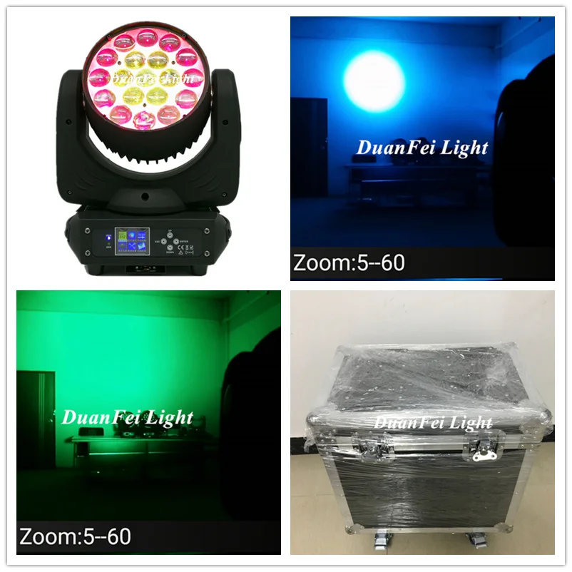 (6 шт. + чехол) 19x15 Вт led кольцо движущаяся головка zoom wash dmx rgbw 4в1 Луч сценический свет
