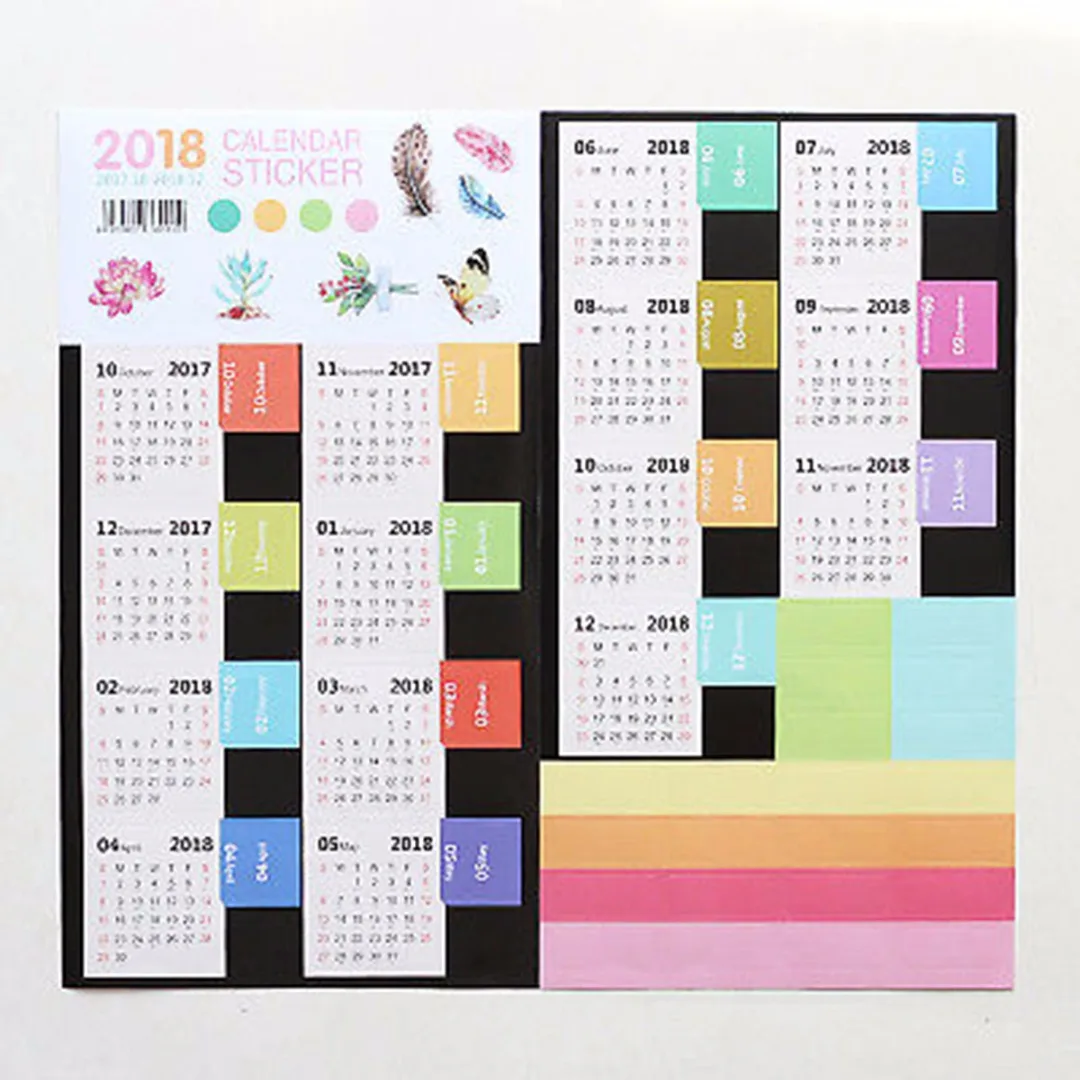 JX-LCLYL 2 Sheets 15 Tab New 2018 Monthly Calendar Index Tabs Stickers Label Marker Notes