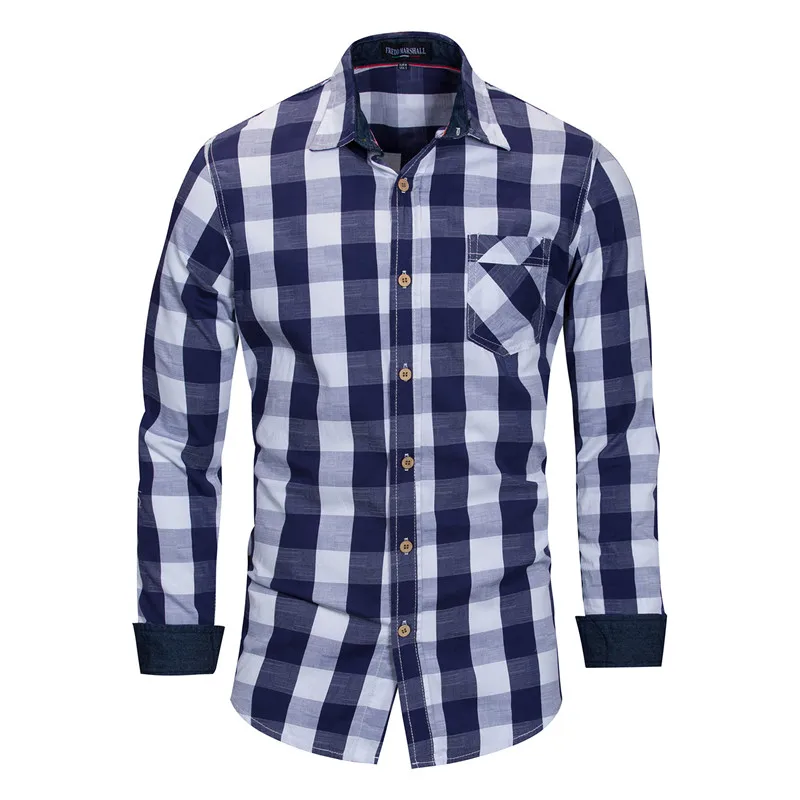 2018 New Arrival Men's Long Sleeve Plaid Shirt Fashion Brand Cotton Casual Patchwork Dress Shirt Social Business Checked Shirts Tops  (3)