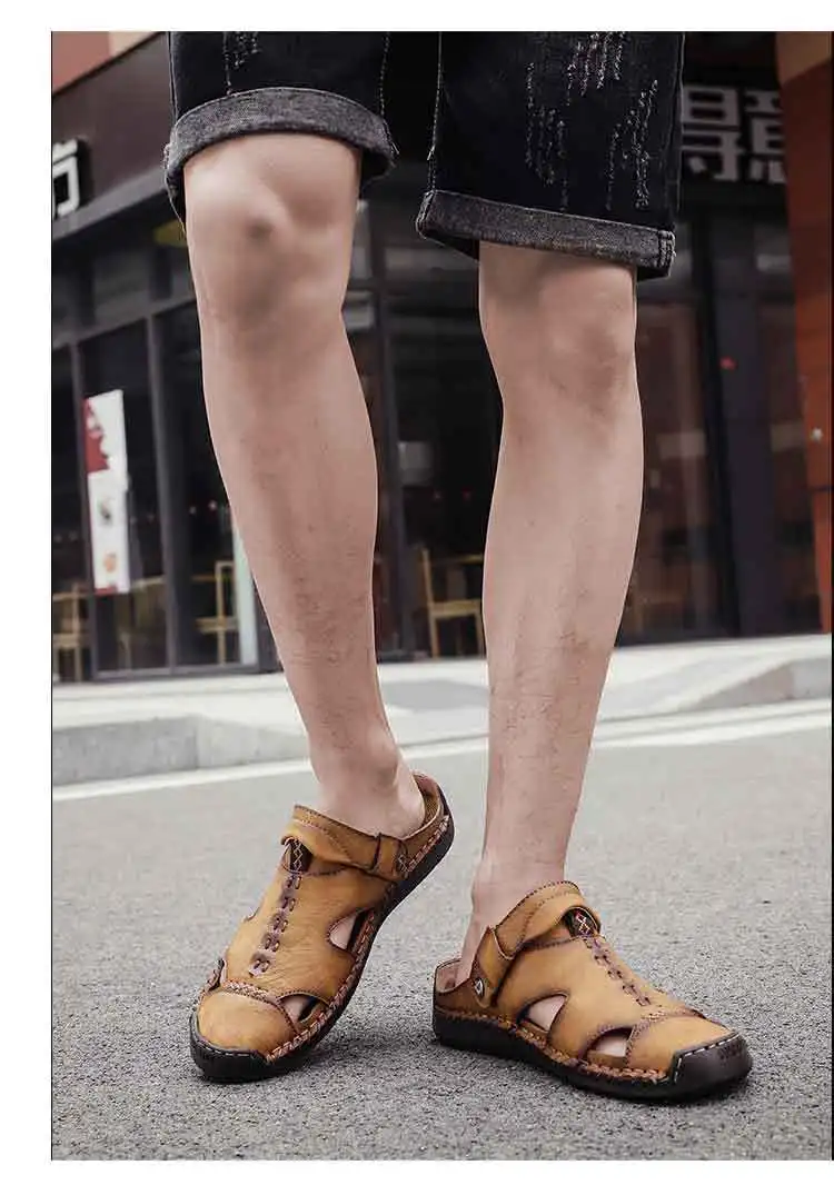 Новые летние сандалии мужские дышащие сандалии из натуральной кожи высокого качества Мужская обувь на плоской подошве размера плюс модная повседневная Пляжная мужская обувь