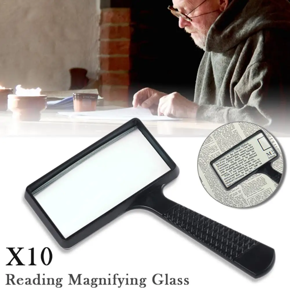 

10X Handheld Magnifier Large Rectangular Handheld Rectangular Magnifier Magnifying Glass Loupe for Reading Newspaper Use