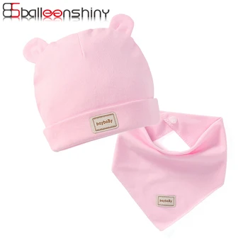 

BalleenShiny Newborn Cotton Hospital Hat Infant Baby Cute Rabbit Ears Cap Solid Color Kids Soft Beanie Hat With Baby Bibs Set