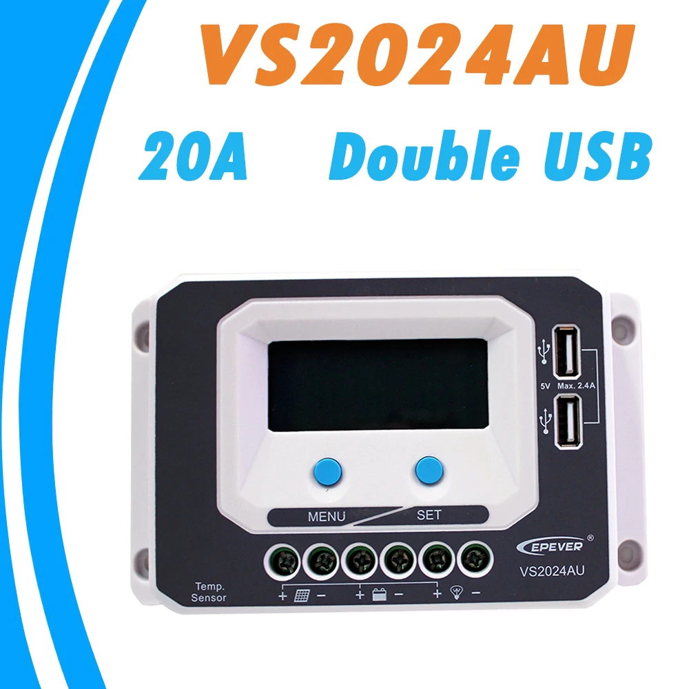 

EPever PWM 20A Solar Charge Controller 12V 24V Auto Work Double USB Output Common Positive Grounding for Max 50V Solar Panel