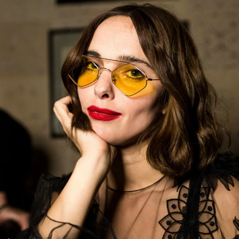 

2018 Rhombus Sunglasses NEW Women Small Metal glassesMen outdoor Sun glasses Clear lens UV400 sea girls sun