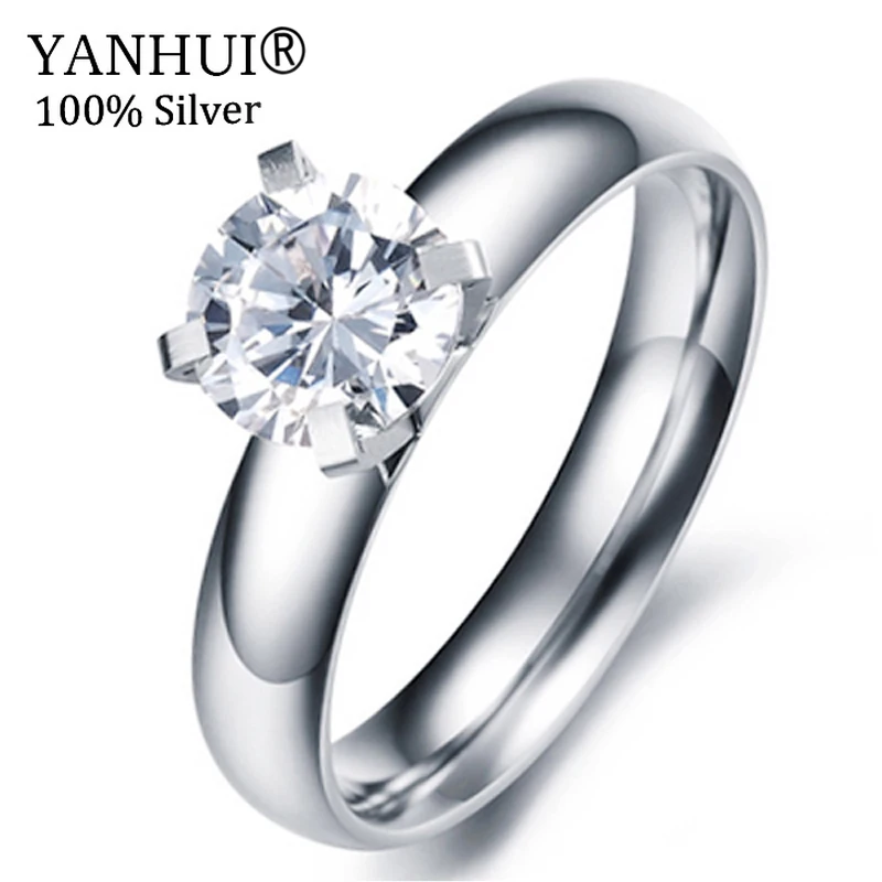 YANHUI Fashion Real 24K White Gold Filled Wedding Rings For Women Luxury 1 Carat CZ Diamant