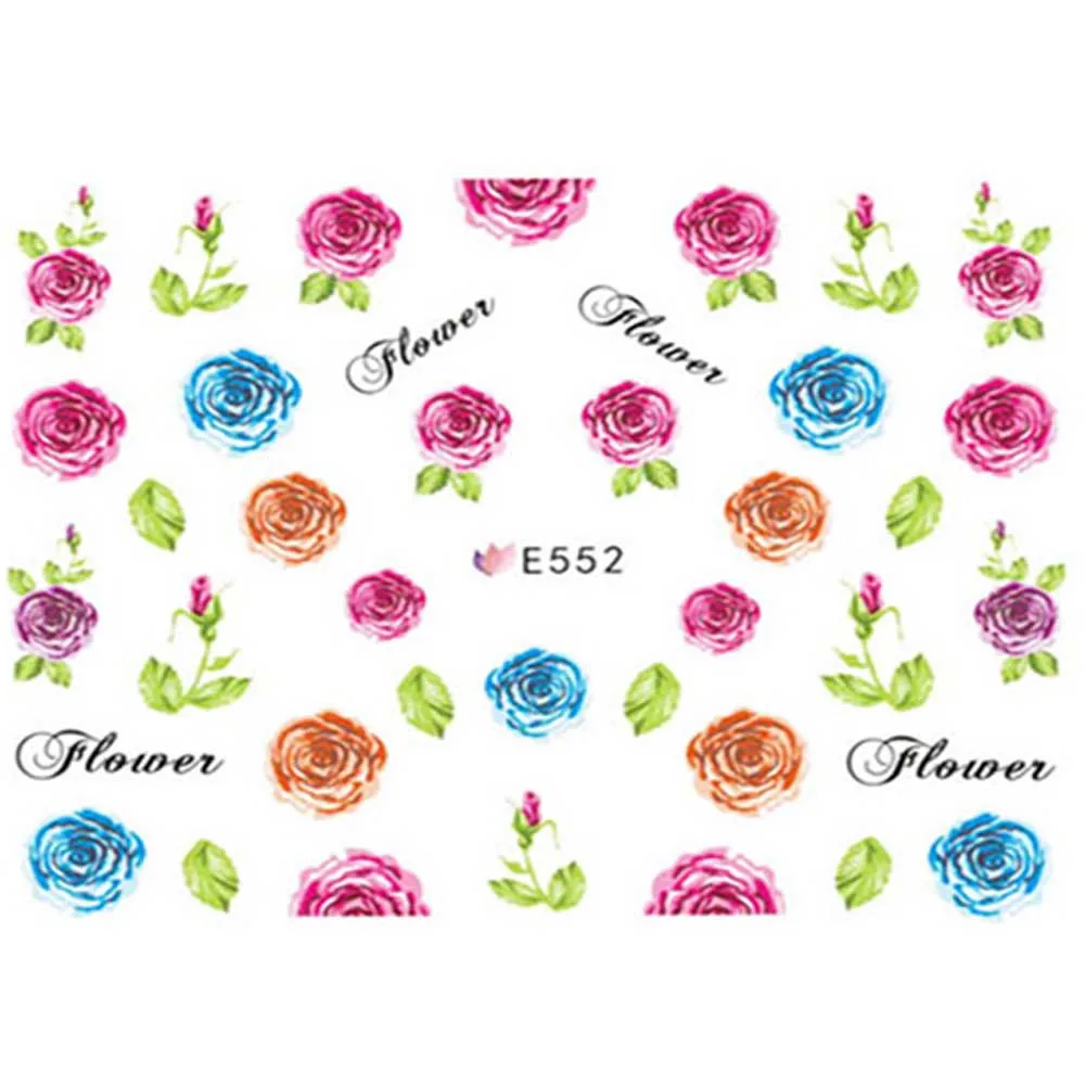 1 лист красный цветочный цветок 3d клей для ногтей наклейки-слайдеры Super Thins Bloomy розовые блестки для ногтей наклейки Красота Советы украшения BEE550 - Цвет: E552