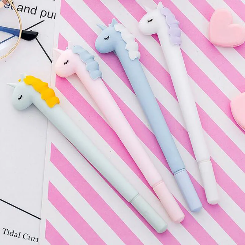 

2pc Unicorn Pen Cartoon Soft Gel Ink Pencils Pen Student Writing Office Stationery School Supplies Macaron Cute Black Test Pen