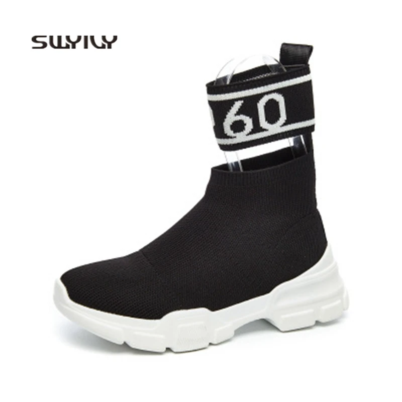 SWYIVY Women Running Shoes Light Weight Breathable Socks Shoes 2018 New Autumn Slip-on Personality Women Sneakers Comfortable