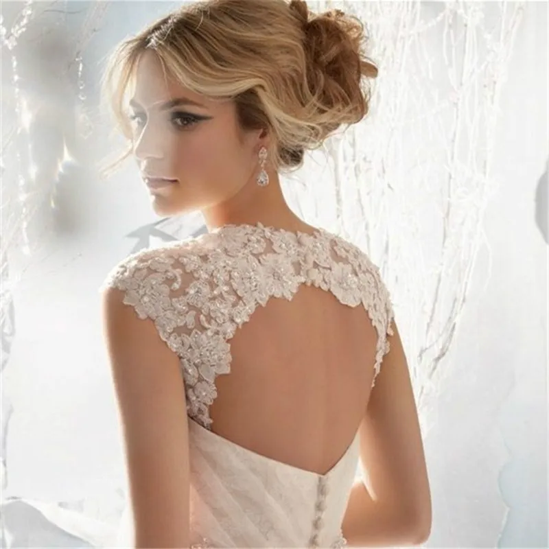 

Beaded Keyhole Detachable Lace Straps for Low Back Strapless Wedding Dress