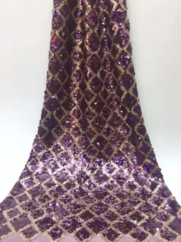 

French Lace Fabric luxury velvet lace fabric and purple sequins African Tulle Mesh Lace Fabric Nigerian Wedding Dress