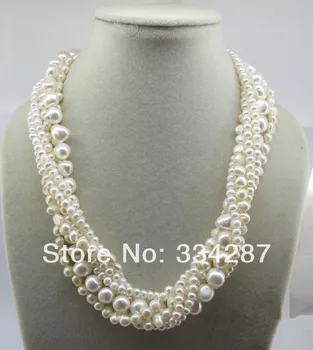 

NEW 6 Strands Natural White Fresh Water Pearls Different shapes Mixed Necklace 20"