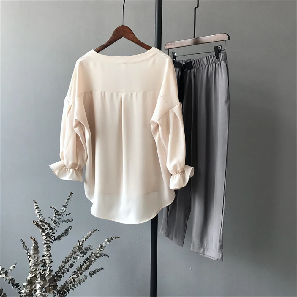 High quality Casual Chiffon Apricot Women blouse shirt oversized breathable loose shirt office wear Fashion Solid tops blusas (2)