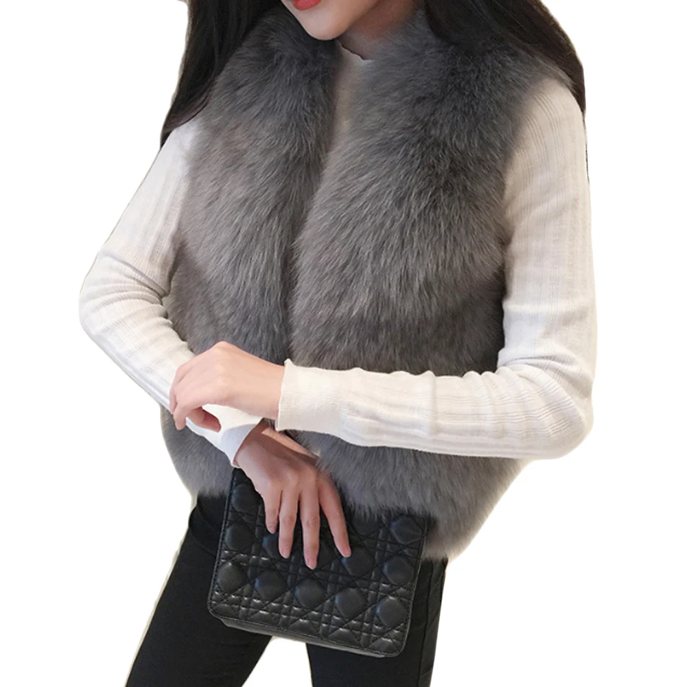 

Elegant Winter Thick Warm Coat Women Waistcoat Faux Fox Fur Vest Sleeveless Jackets Fake Fur Coats Plus Size Female Vests 2018