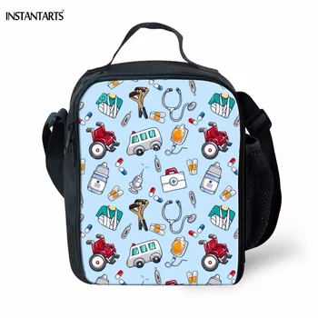 

INSTANTARTS Cute Cartoon Nurse Floral Printing Boys Girls Lunch Bags Fashion Thermal Tote Lunchbox Children Students Picnic Bags