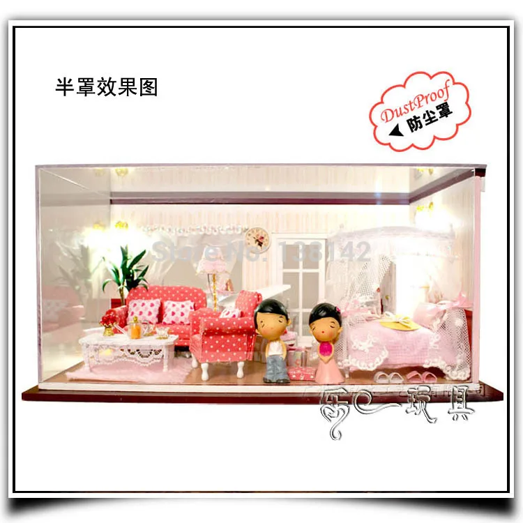 13820 Hongda DIY деревянный кукольный дом Миниатюрный Кукольный домик спальня голосовые светодиодные фонари
