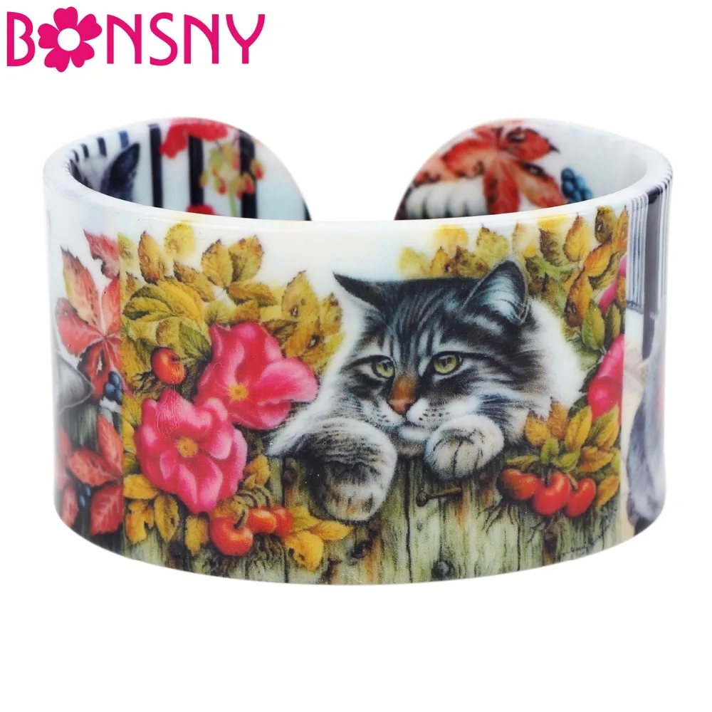 Пластиковые красочные браслеты Bonsny с котенком модные ручной работы ювелирные