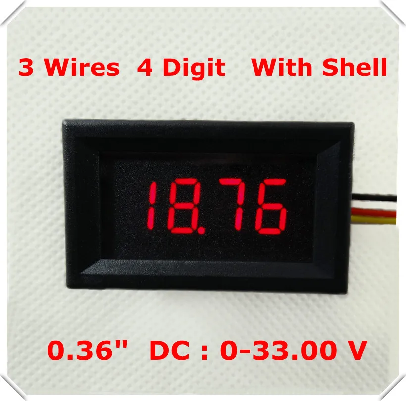 

RD 4 Digit 0.36" Digital Voltmeter with shell 0-33.00V Three wires Voltage Panel Meter Display LED Color 4 pieces / lot]