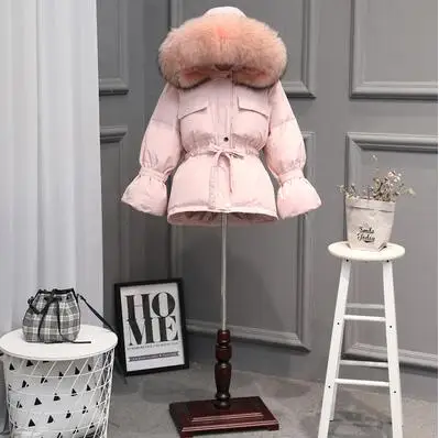 Воротник из натурального меха енота, новинка, зимнее пальто для женщин, длинный пуховик, Толстая теплая пуховая куртка, белое пуховое пальто размера плюс, верхняя одежда - Цвет: pink coat pink fur
