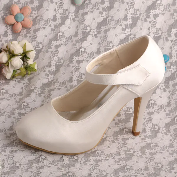 Wedopus MW304 Custom Handmade Cream Satin Mary Jane Bridal Shoes
