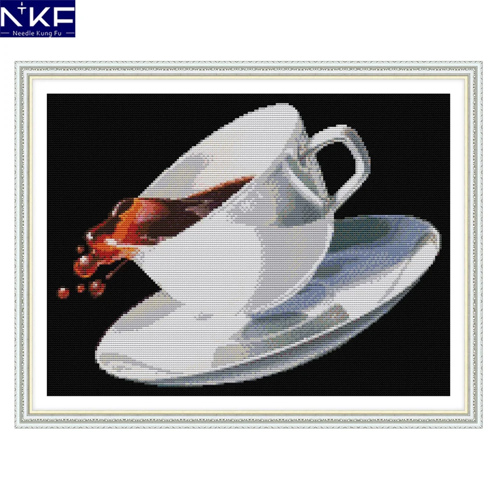 

NKF Coffee Pattern DIY Kit Handmade Cross Stitch Kits Embroidery Needlework Sets Chinese Cross Stitch for Christmas Decoration