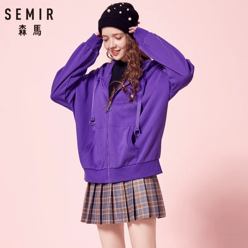 SEMIR Women Hooded Jacket with Full-Zip Sports Zip Jacket with Lined Drawstring Hood Zip Hoodie with Slant Pocket for Autumn