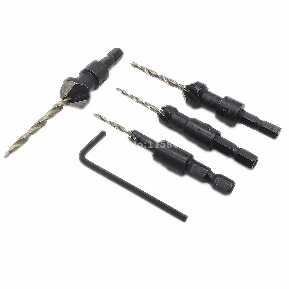 4pcs HSS Tapered Countersink Drill Bit Set Quick Change 1/4" Hex Shank