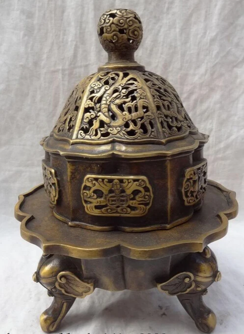 

shitou 001912 11" Tibet Bronze Wealth Dragon Head Statue Elephant Head Incense Burner Censer discount 30% (C0324)