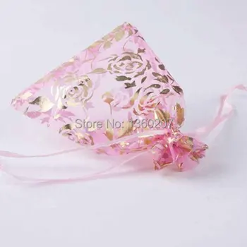 

100pcs/lot pink gold roses Organza Bags 17x23 Jewelry Packing Gift Pouches Wedding Voile Bag