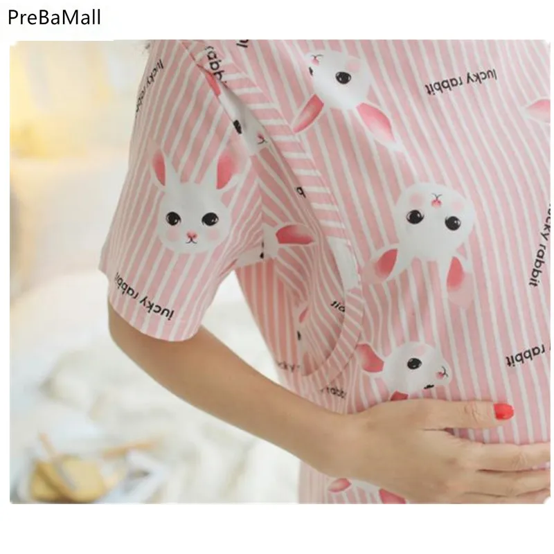 Пижамы для беременных, кормящих грудью Лето Хлопок Грудное вскармливание Платья для беременных Для женщин короткий рукав кормящих женская одежда D0003