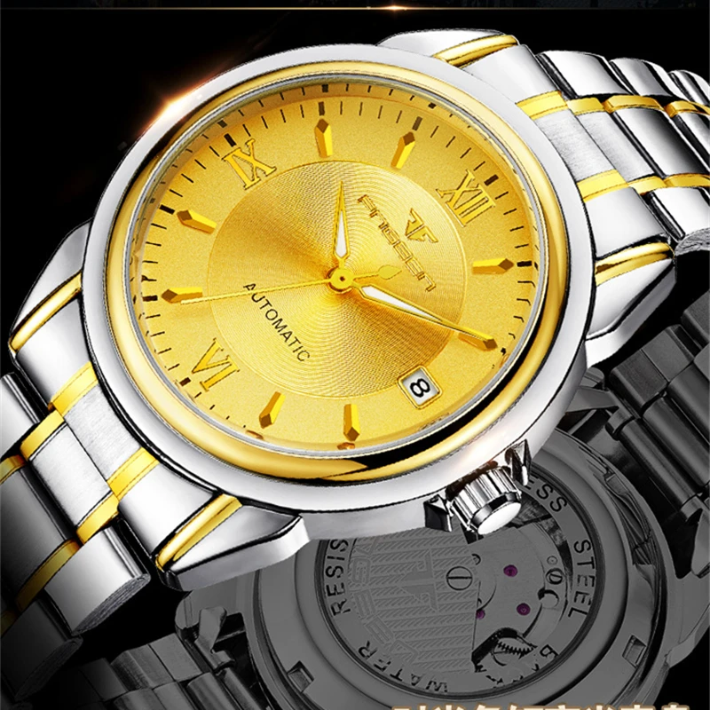 

FNGEEN Men Watches Automatic Machinery Ruby Bearings Design Waterproof Classic Gold Dial European Sports Precision With gift box