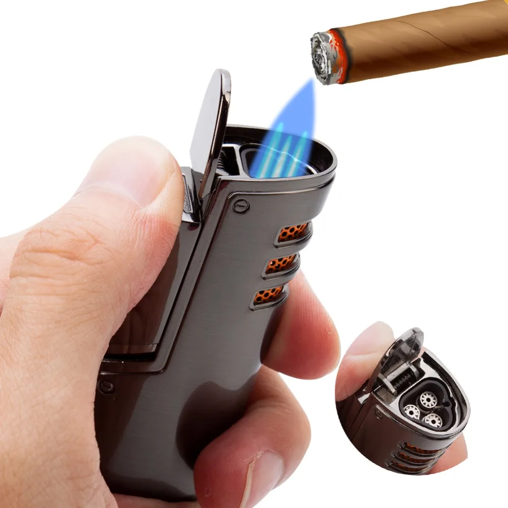 

Torch Turbo Lighter Jet Butane 3 Blue Fire Cigar Pipe Lighter Gas Cigarette Windproof Lighter Flameless NO GAS