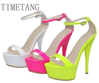 

New arrived Free shipping Women Hot Neon color T-strappy sandals sexy 15CM ultra High heel Pumps/Sexy party/dancing heels